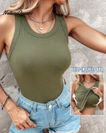 Round Neck Ribbed Tank Top With Bra Pads