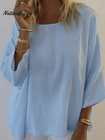 Women's Casual Loose Round Neck Solid Color Simple Long Sleeve Shirt