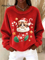 Women's Vintage Christmas Cute Cat Print Sweater