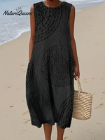 Women's Vintage Abstract Geometric Art PrintSleeveless Cotton Pocket Wrap Dress