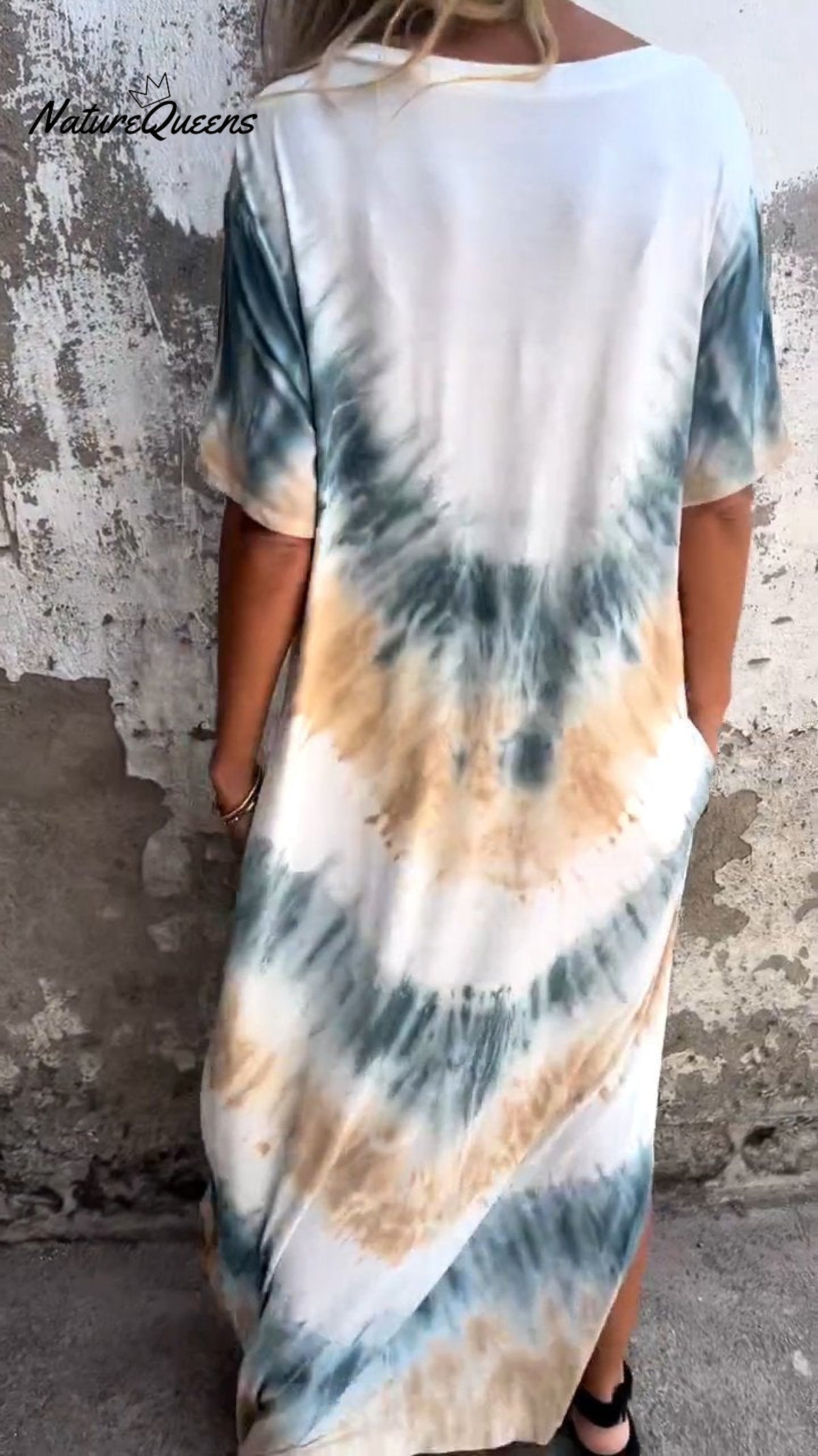 Tie - Dye V - Neck Long Comfortable Dress