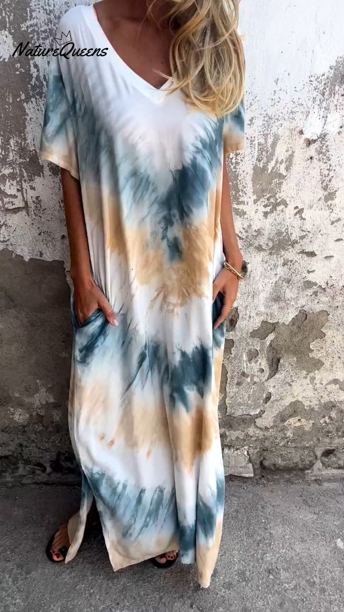 Tie - Dye V - Neck Long Comfortable Dress Orange / S(Us 6 - 8)