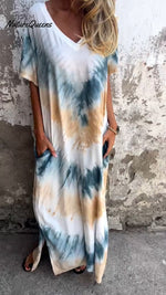 Tie - Dye V - Neck Long Comfortable Dress Orange / S(Us 6 - 8)