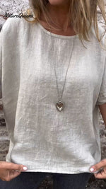 Round Neck Cotton And Linen T-Shirt