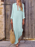 Women‘s Cotton Linen Dress Shirt Dress Casual Dress Shift Dress Maxi long Dress