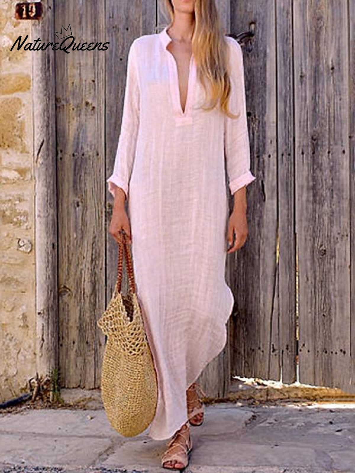 Women‘s Cotton Linen Dress Shirt Dress Casual Dress Shift Dress Maxi long Dress