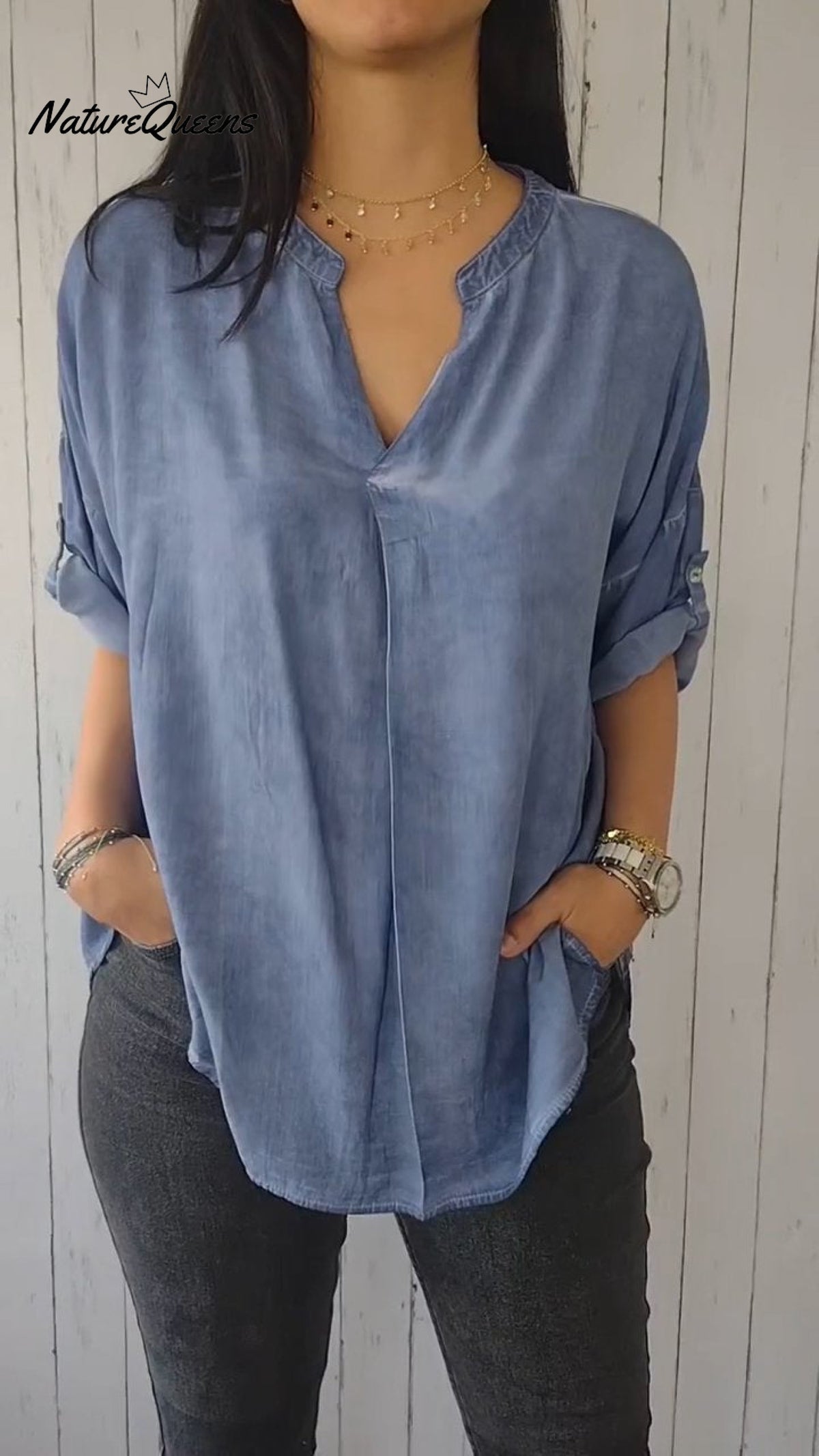 V-neck Mid-sleeve Comfortable Casual Top