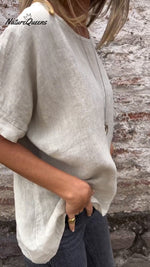 Round Neck Cotton And Linen T-Shirt