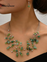 Bohemian Crystal Layered Necklace And Earrings Set