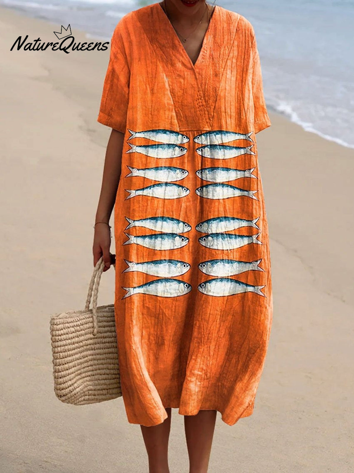 Women's Vintage Fish Art Print Casual Cotton And Linen Shirt