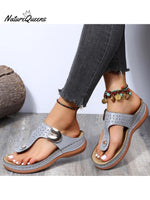 Women’s Round Head Hollow Out Metal Buckle Comfortable Herringbone Slippers Grey / 36