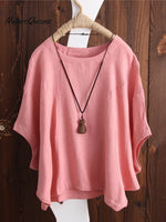 Women's Solid Color Loose Elegant Bat Sleeve Casual Cotton And Linen Shirt
