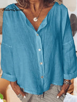 Women's Solid Color Retro Cotton And Linen Casual Shirt