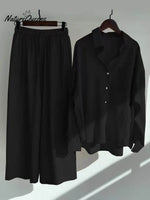 Women's Solid Color Loose Elegant High Waist Casual Cotton And Linen Suit