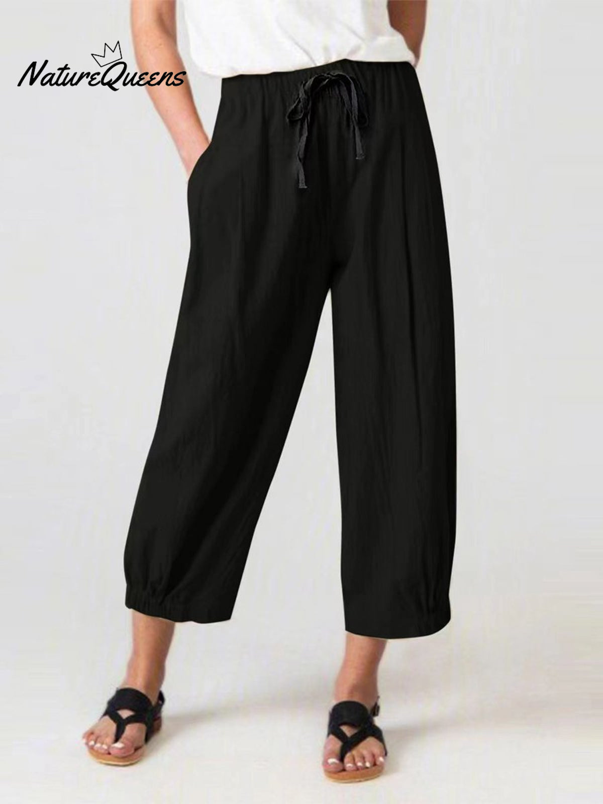 Women’s Slacks With Cotton And Linen Drawstring Pockets