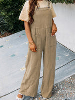 Women’s Casual Solid Colour Square Neck Jumpsuit With Pockets Khaki / S
