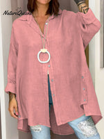 Women’s Casual Cotton And Linen Shirt Pink / S