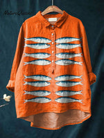 Women's Vintage Fish Art Print Casual Cotton And Linen Shirt