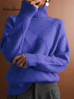 Women's Solid Color Stylish Long-sleeved Loose turtleneck Warm Casual Knitted Sweater