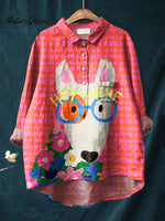 Women's DogArt Print Casual Cotton And Linen Shirt