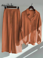 Women's Solid Color Loose Elegant High Waist Casual Cotton And Linen Suit