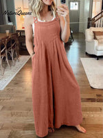Women’s Solid Color Loose Elegant Casual Cotton Linen Suspender Jumpsuit Orange / S