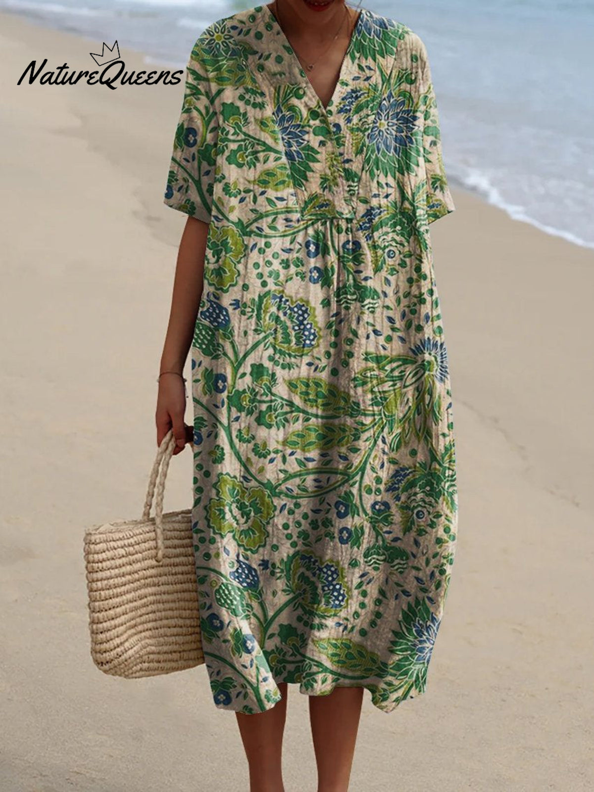 Women's Retro Flower Art PrintCasual Dress