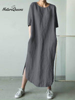Women's Solid Color Loose Elegant Casual Cotton And Linen Dress