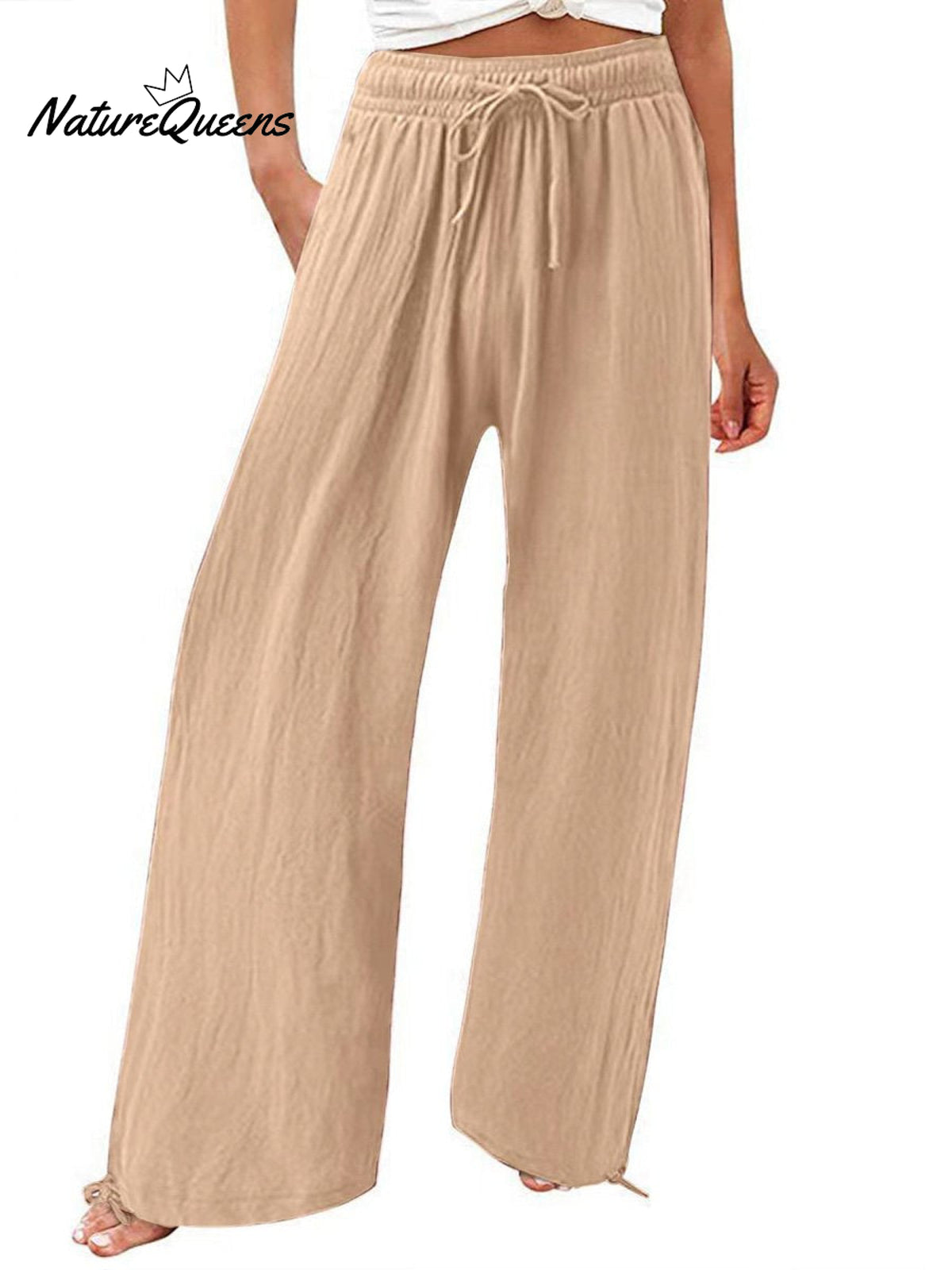 Women’s Cotton And Linen Wide Leg Casual Pants Khaki / S