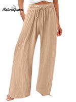 Women’s Cotton And Linen Wide Leg Casual Pants Khaki / S