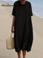 Women’s Pocket Linen Dress(Convertible Dress With Front And Back Option) Black / S