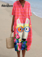 Women's DogArt Print Casual Cotton And Linen Shirt