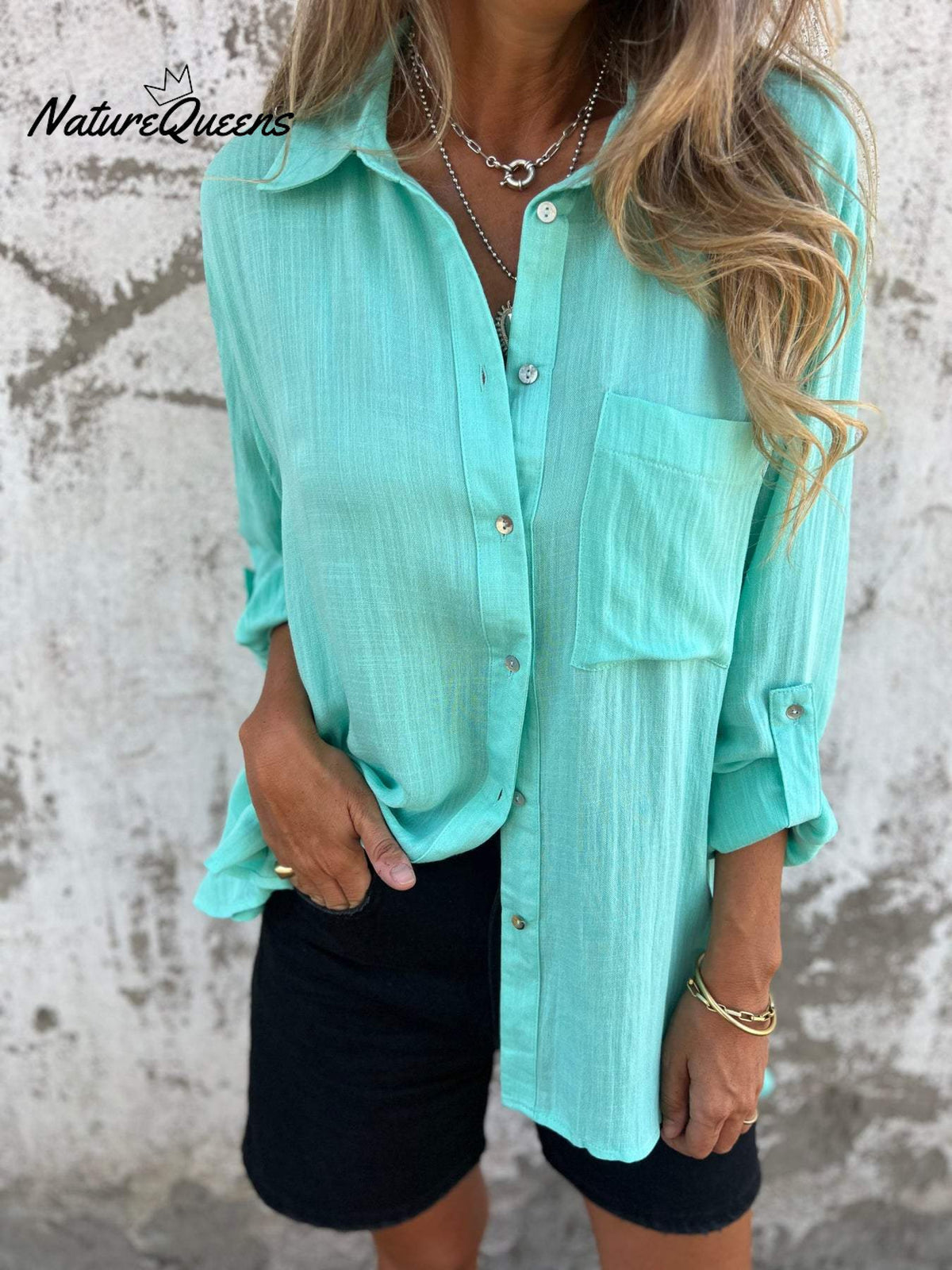 Cotton and Linen Lapel Shirt