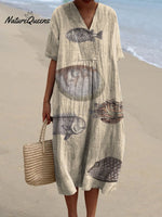 Women's Vintage Lovely Fish Art Print Flowy Dress