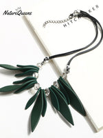 Multilayered Leaf Crystal Leather Cord Necklace Green / Onesize