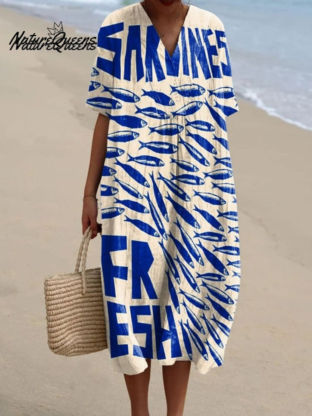 Women's Vintage Fish Art Print Flowy Dress