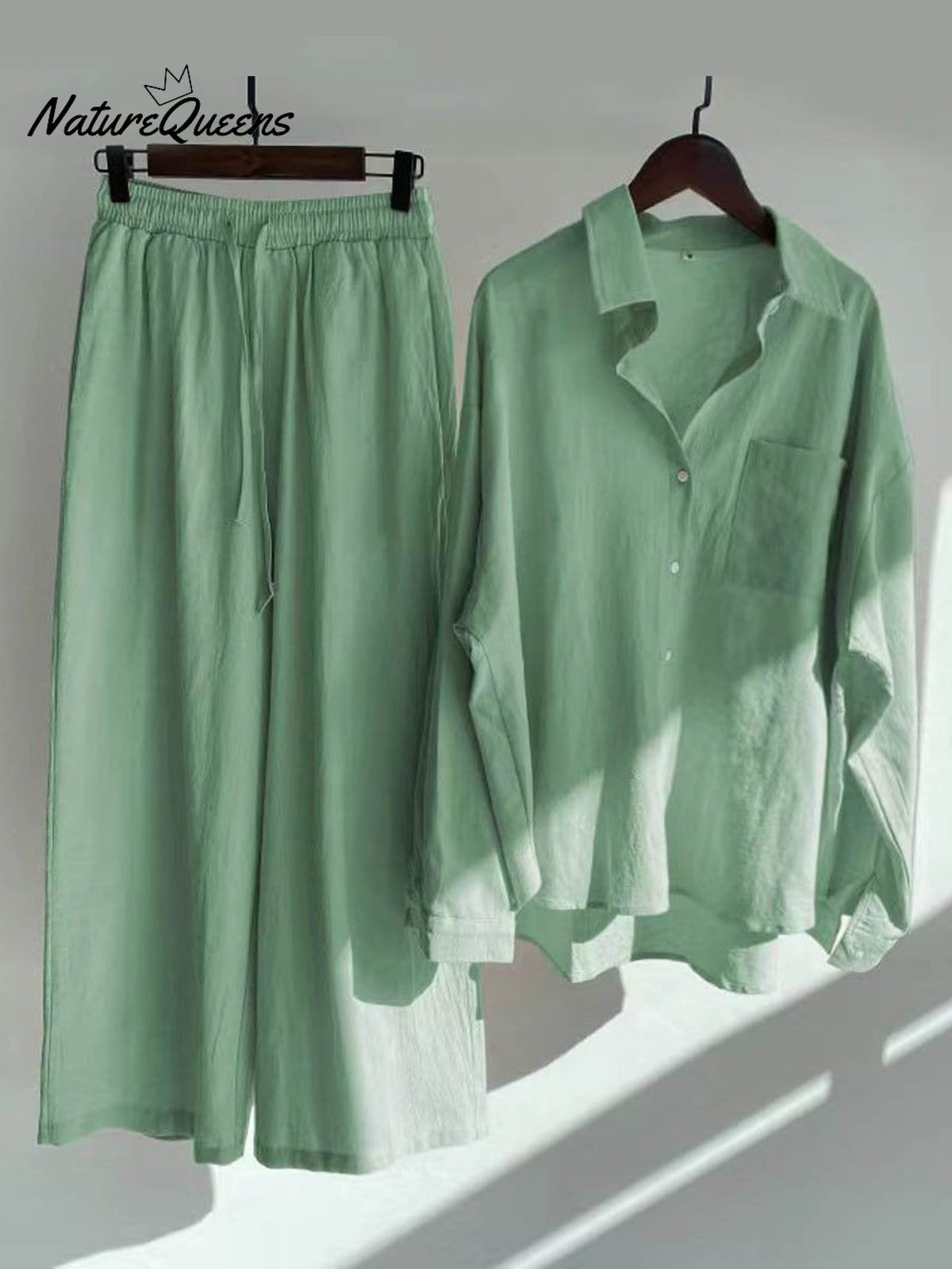 Women's Solid Color Loose Elegant High Waist Casual Cotton And Linen Suit