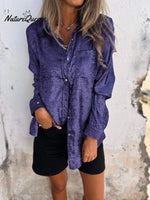 Casual Suede Lapel Neck Button Down Shirt Purple / S