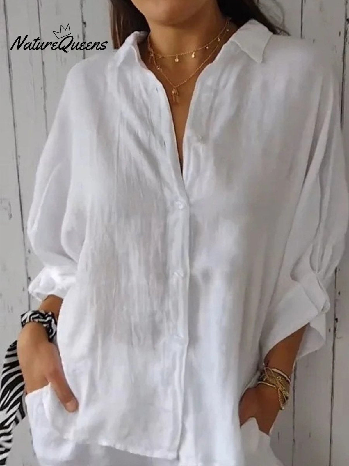 Women’s Cotton & Linen Casual Tie - Back Shirt White / S
