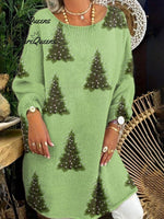 Women's Lovely Christmas Tree Art Print Buttoned Cardigan Sweater