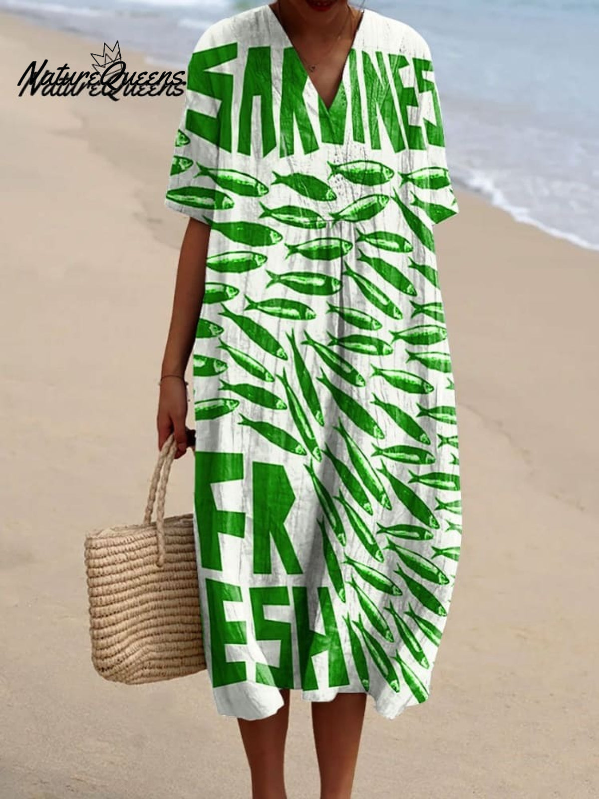 Women's Vintage Fish Art Print Flowy Dress