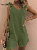 Women’s Cotton Overalls Casual Sleeveless Shorts Romper Jumpsuit Green / S