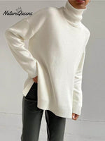 Women's Solid Color Stylish Long-sleeved Loose turtleneck Warm Casual Knitted Sweater