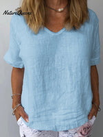 Women’s Cotton & Linen Casual Top Light Blue / S