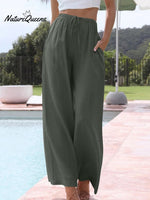 Women's Solid Color Loose Elegant Casual Simple Cotton And Linen Pants