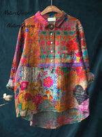 Women's Vintage Flower Art Print Casual Cotton Shirt