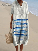 Women's Vintage Lovely Sardines Art Print Flowy Dress