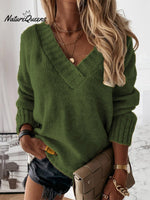 V-neck Long-sleeved Pullover Sweater Top