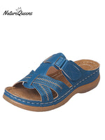 Women’s Wedges With Thick Bottom Cut Out Stitching Stripes Slippers Blue / 36