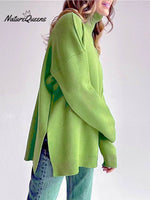 Women's Solid Color Stylish Long-sleeved Loose turtleneck Warm Casual Knitted Sweater